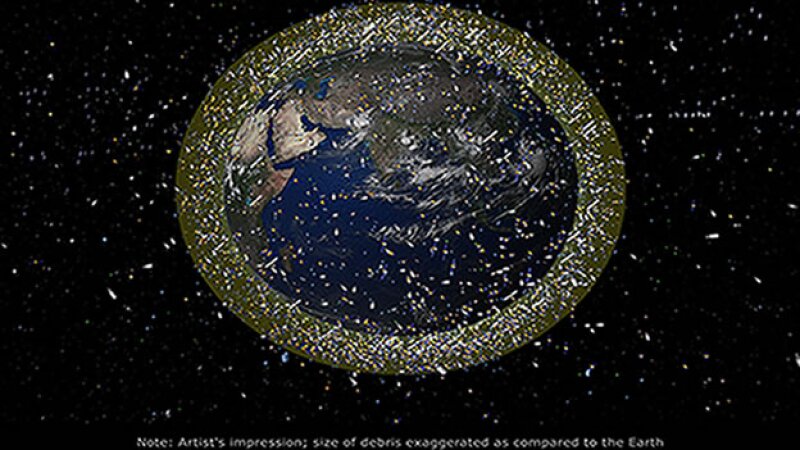 representacion sobre la basura espacial, de la agencia espacial europea (ESA)