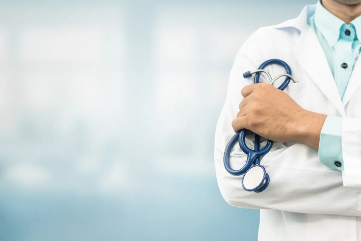 Doctor in hospital background with copy space
