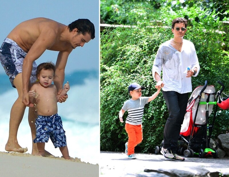 Izquierda: Orlando y Flynn durante su visita a Cancún para acompañar a Miranda a un evento de trabajo. Derecha: Orlando lleva a su hijo a pasear.
