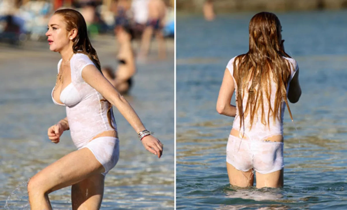 Muy despreocupada, Lindsay Lohan se sumergió en las aguas del mar Mediterráneo en lencería.