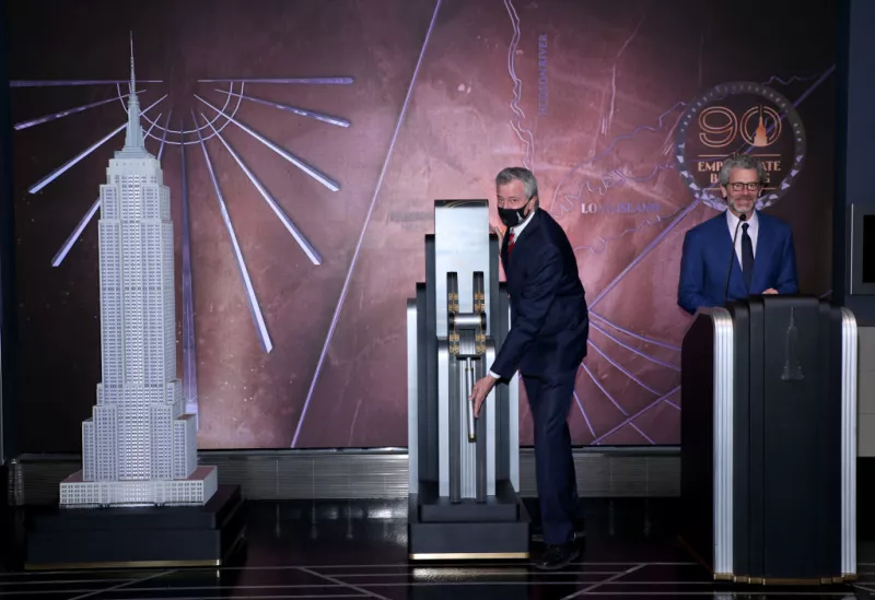 Empire State Building Hosts New York City Mayor Bill De Blasio As Part Of A Special 90th Anniversary Lighting On Saturday May 1st