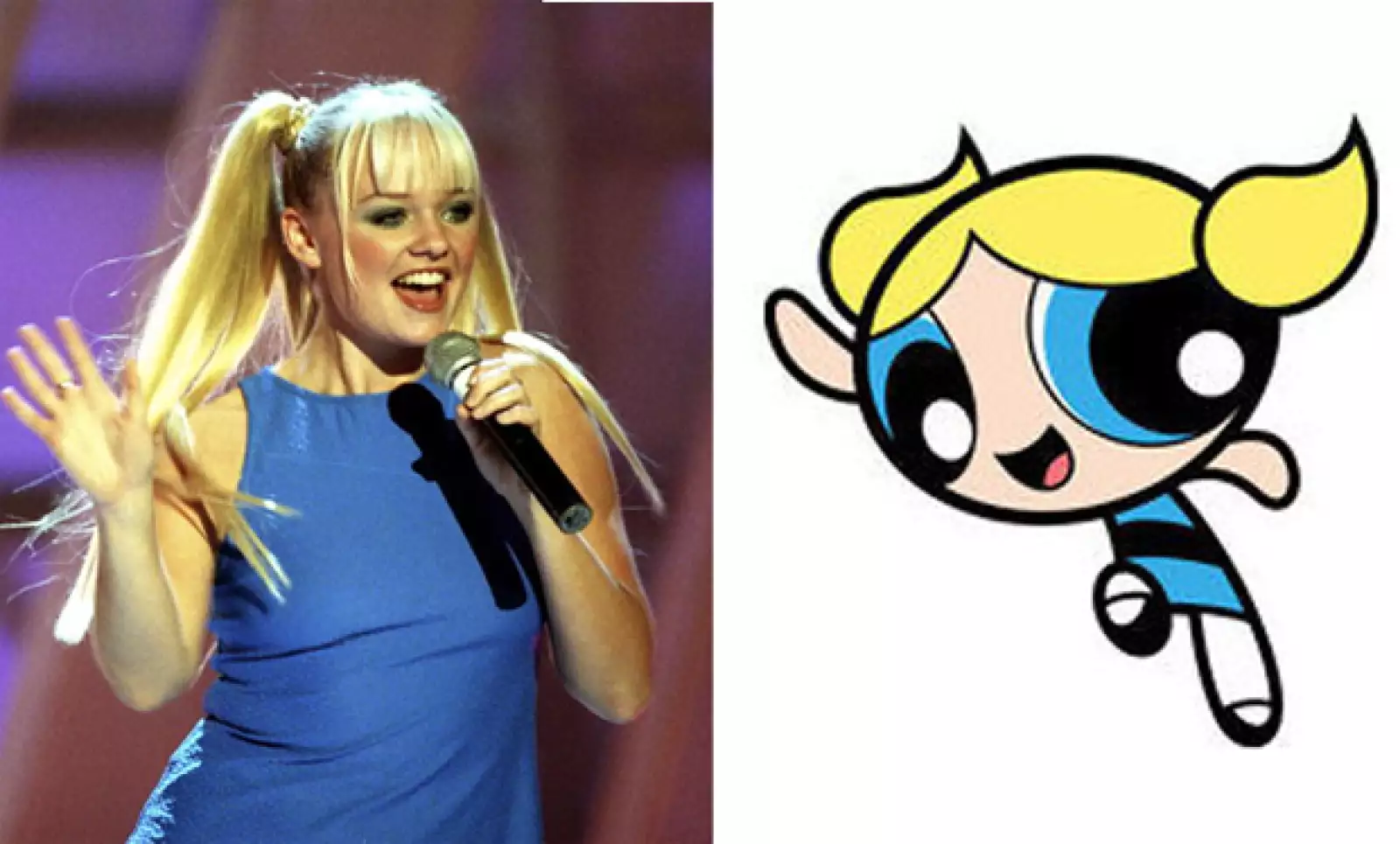 Coletas rubias, mini vestidos azules y dulzura al máximo: aspectos que comparten Baby Spice y Bubbles.