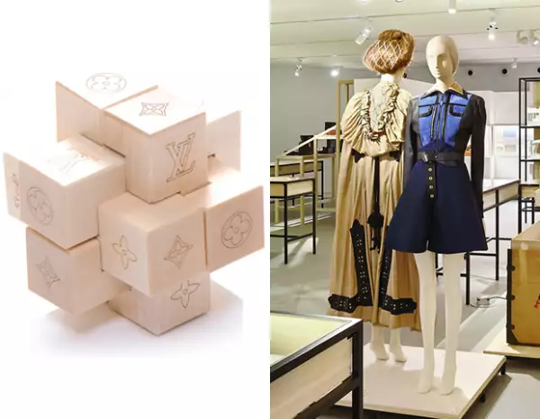 Judith Clark fue la encargada de seleccionar las piezas más icónicas de la maison Vuitton y de diseñar el set inspirada en el juego Patéki (uno parecido al de la imagen) de Gaston-Louis Vuitton.