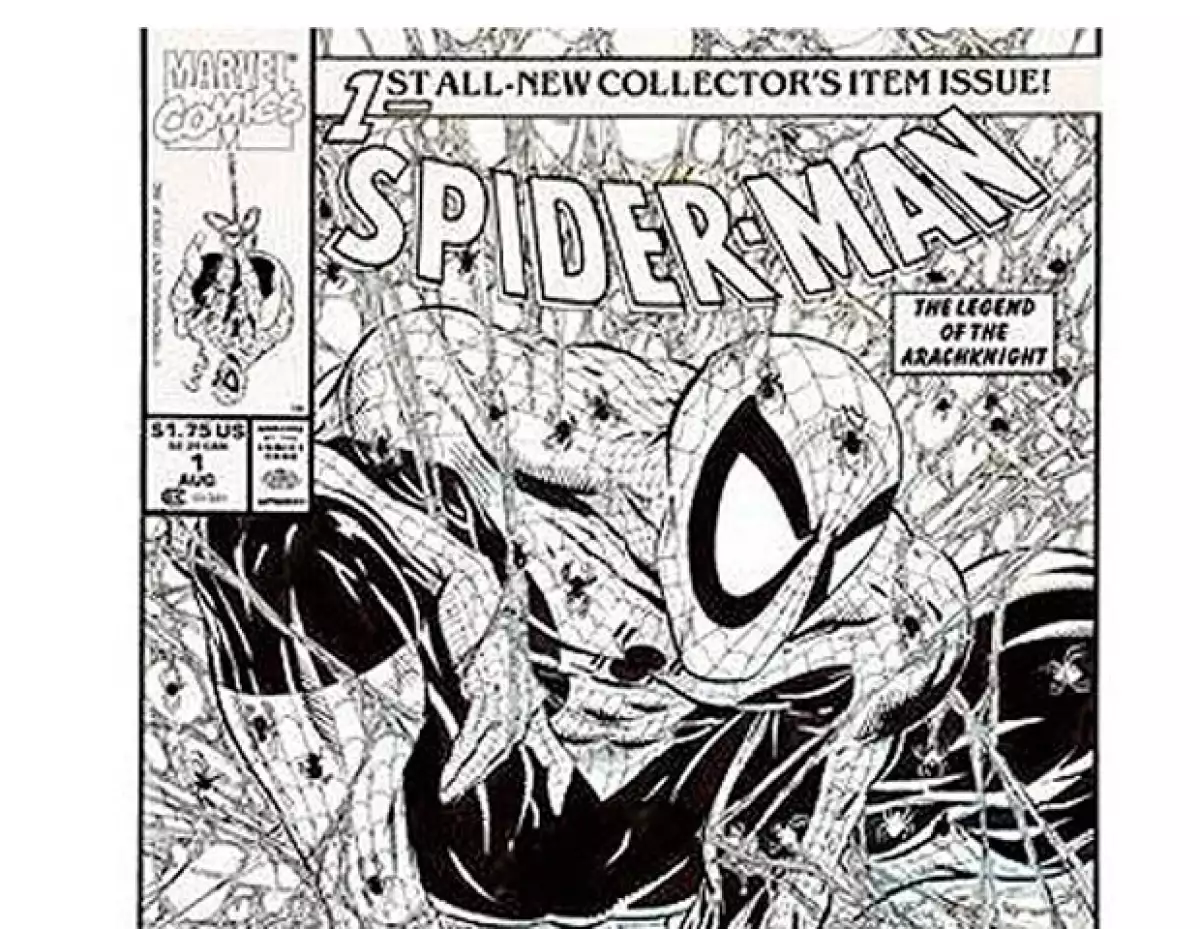 La pieza de McFarlane, que muestra al Hombre Araña dándole un golpe en la panza a Hulk, era parte de una colección de arte original propiedad de Martin Shamus