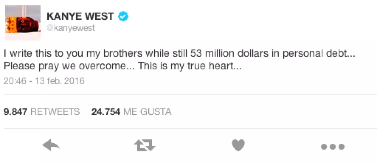 Kanye confesó en Twitter su deuda.