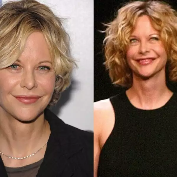 Meg Ryan, la reina de las comedias románticas, ya es normal verla con mismo estilo dulce y sencillo. Aquí en 2008 y 2003. Hace dos años cambió un poco y lució una cabellera larga y ondulada.