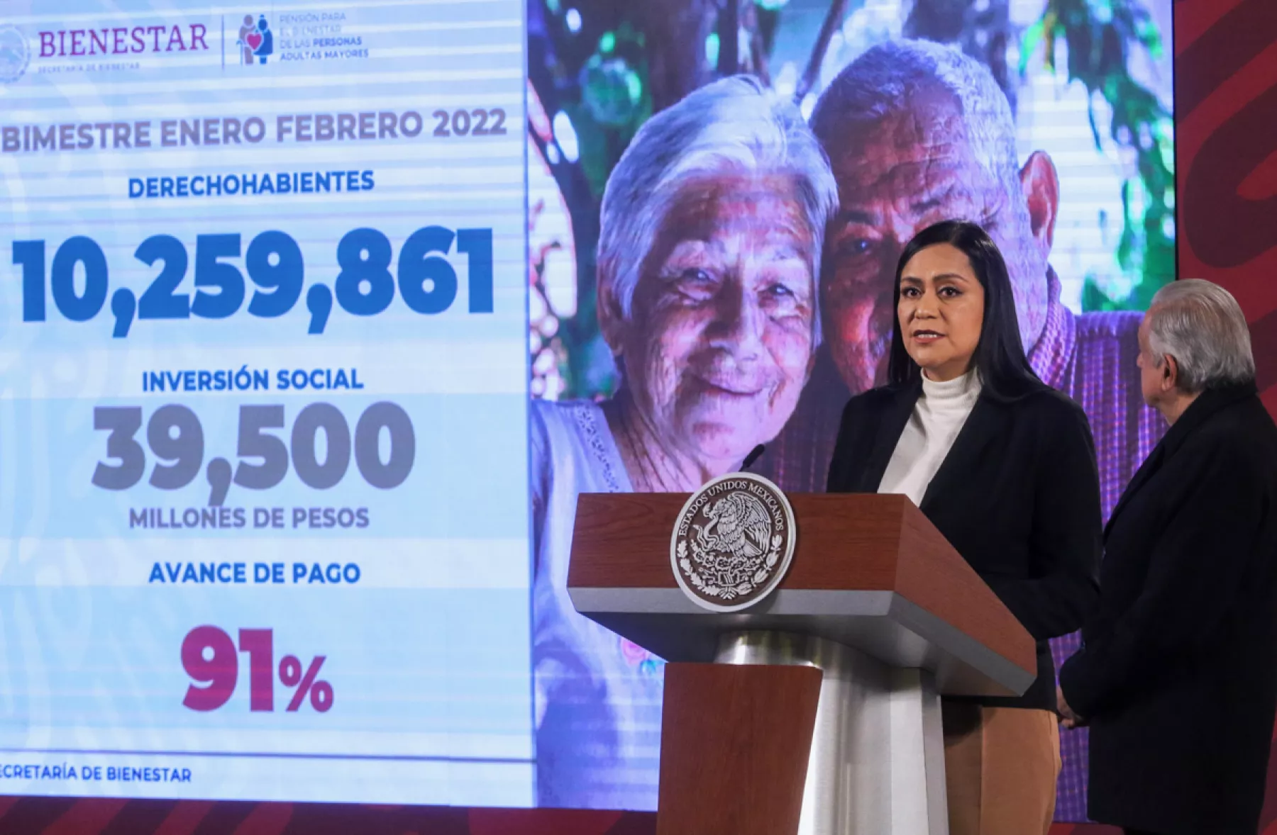 (Ariadna Montiel Reyes, secretaria de Bienestar, durante la conferencia mañanera)