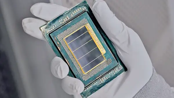 mano sosteniendo un chip de Intel. 