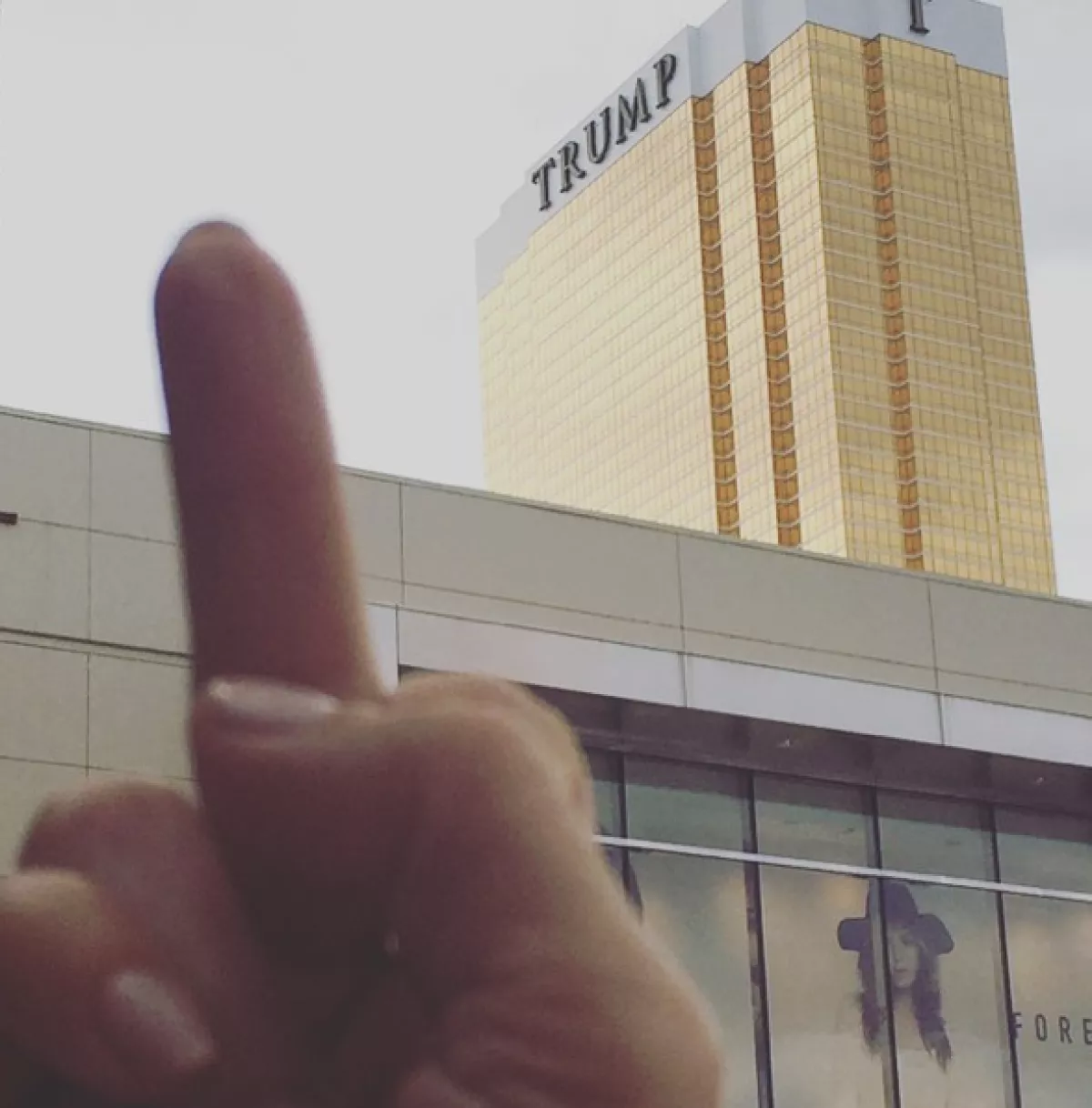 La actriz levantó su dedo medio ante la torre del empresario.