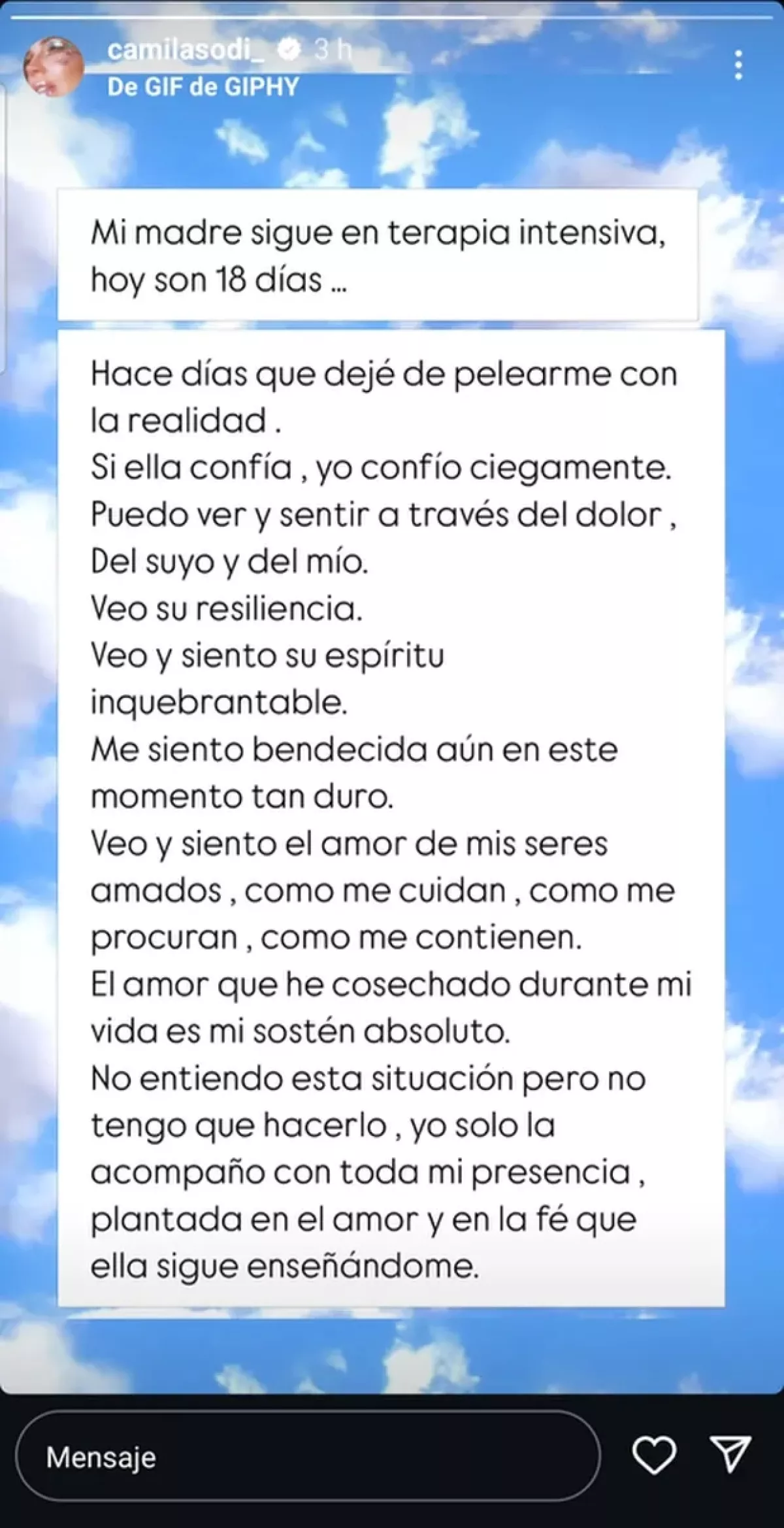 Mensaje de Camila Sodi