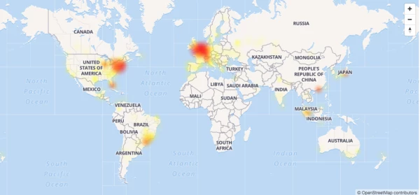 Mapa de fallas de las redes sociales a nivel global
