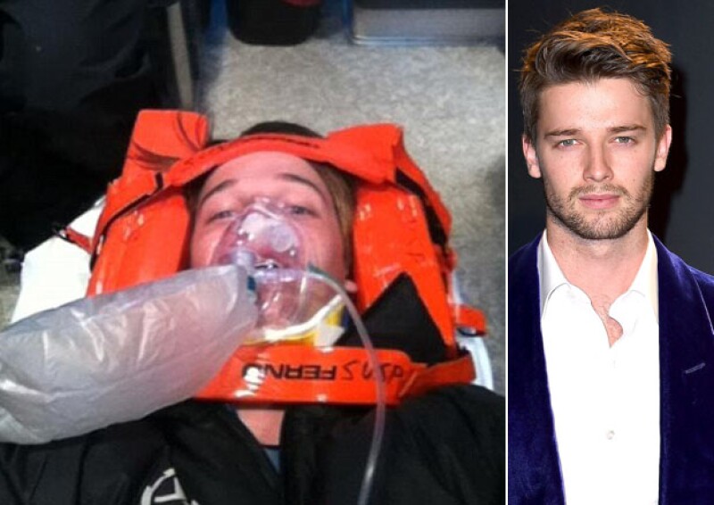 Patrick y una foto de su accidente en Twitter.