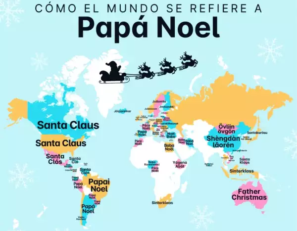 mapa de nombres de santa claus en el mundo