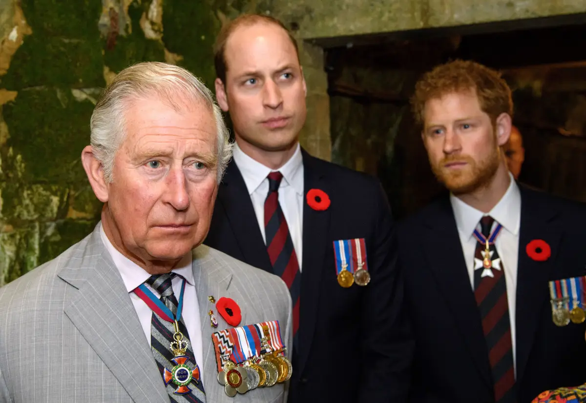 Rey Carlos III, príncipe William y príncipe Harry