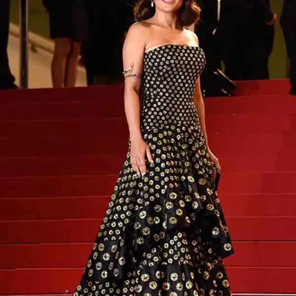 La mexicana lució estupenda en este vestido Alexander McQueen en la presentación de la cinta Il Racconto dei Racconti que protagoniza.