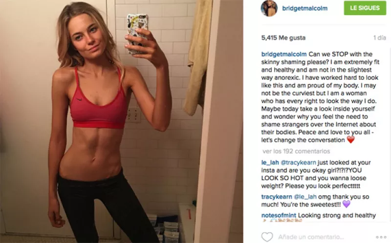 Bridget Malcom es una modelo australiana que ha decidido poner un alto a los comentarios en redes sociales que la acusan de ser anoréxica y promover una físico poco saludable.