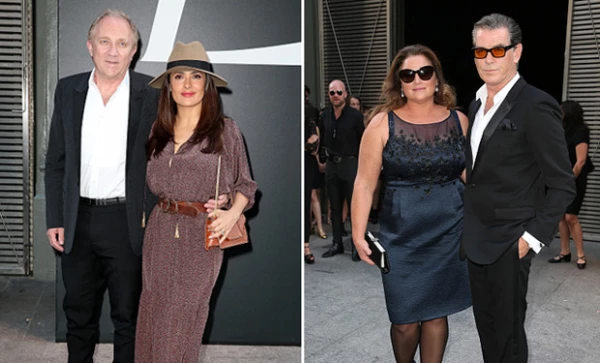 Tanto Pierce y su esposa, como Salma y François lucieron espectaculares a su arribo al evento.