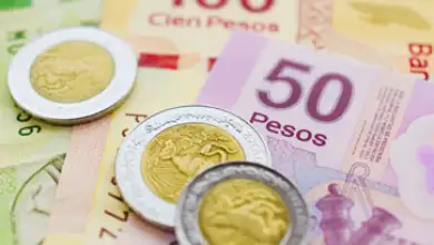 Fotografía de billetes y pesos mexicanos.