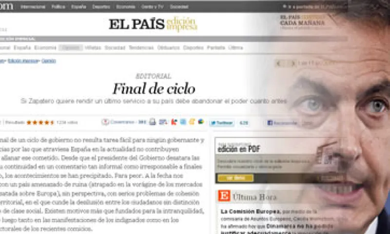 En el editorial titulado “Fin de ciclo”, el diario dice que la pérdida de confianza en la gestión de Zapatero y el creciente escepticismo sobre la gobernabilidad amenazan con acrecentar los males. (Foto: Especial)