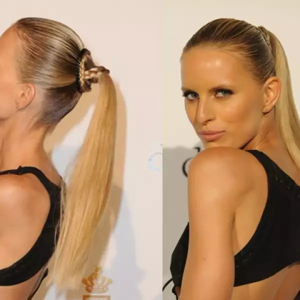 Karolina Kurkova lleva una aplicacion de pelo muy lacio, esto se vale si tienes el pelo muy corto.