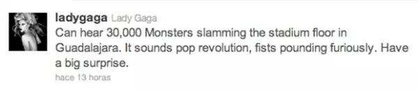 Twitter se ha convertido en la bitácora de Lady Gaga, ya que siempre escribe algo sobre el lugar donde se presenta.