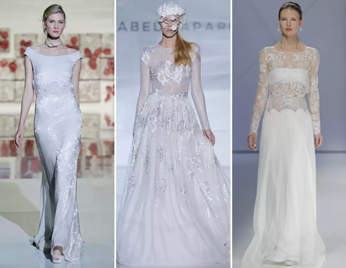 Para 2017, diseñadores como Jesus Peiró, Izabel Zapardiez y Rosa Clará llevan vestidos con toques metálicos en plateado.