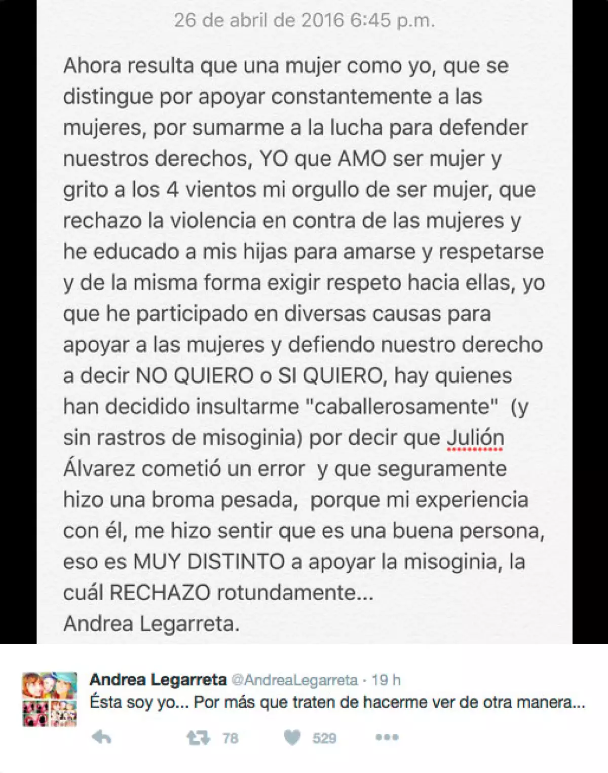 Fue a través de este tuit con el que dio su respuesta y su opinión sobre lo sucedido.