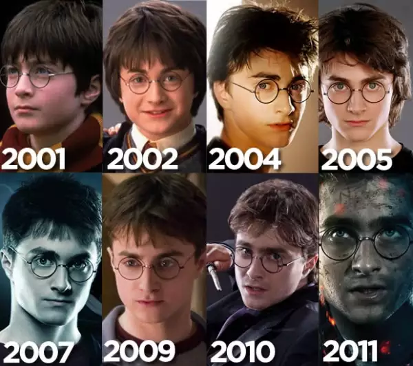 La evolución del personaje de Harry Potter, interpretado por Daniel Radcliffe.