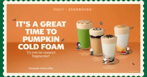 Una promocional de las bebidas que Starbucks lanzó por su colaboración con Peanuts.