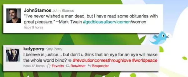 Katy Perry y el actor John Stamos no están muy convencidos de alegrarse por la muerte de una persona, pero se pronunciaron a favor de su país.