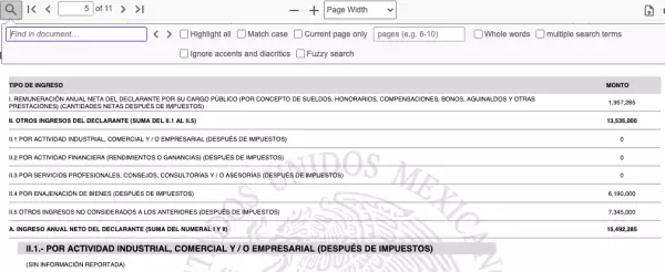 Ingresos del titular de Sedena