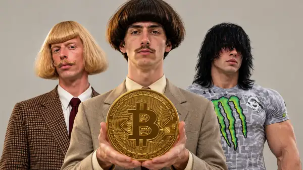 Representación de un influencers virtuales creados con inteligencia artificial junto a un gráfico de criptomoneda.