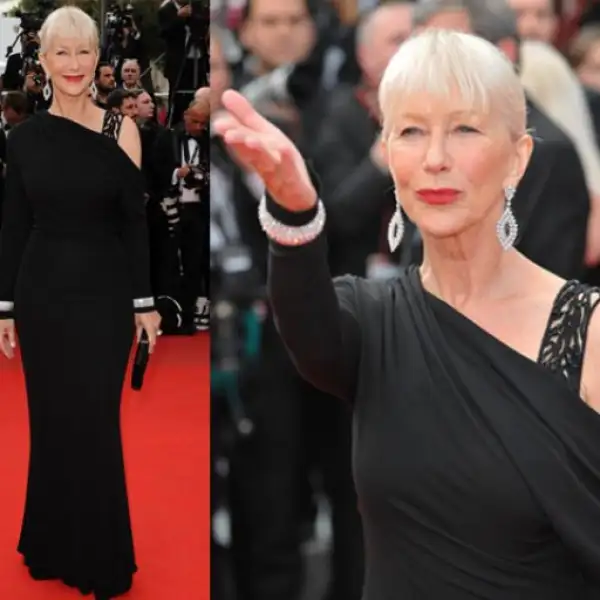 Helen Mirren sorprendió a todos con un vestido largo negro de Elie Saab de su colección prêt-à-porter para otoño-invierno 2010-2011. Sencilla pero elegante.