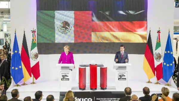 Pe�a y Merkel en la feria de Hannover Messe 2018