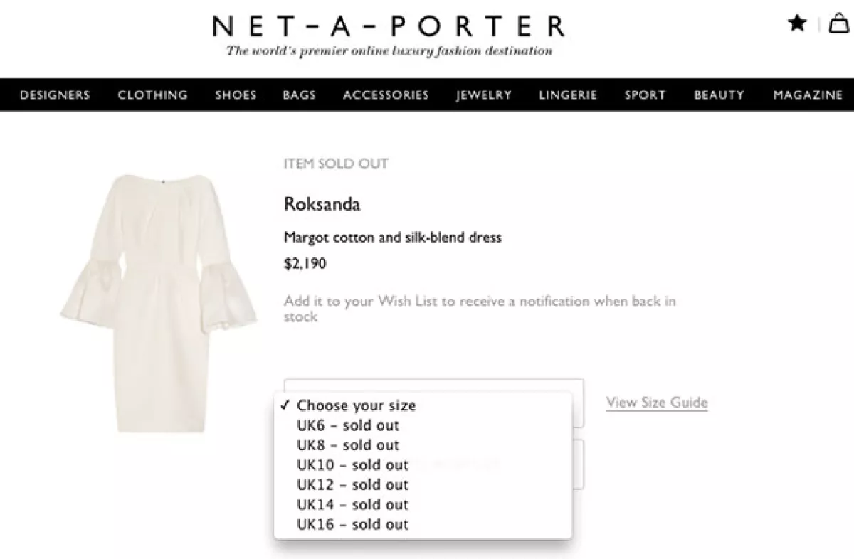 El vestido está agotado del sitio Net-a-Porter.