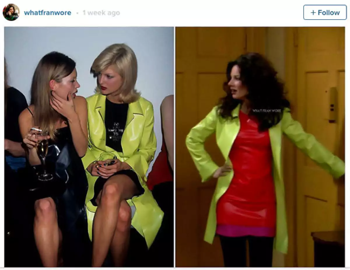 Linda Evangelista usando un abrigo como el de `La Niñera`.