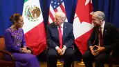 Claudia Sheinbaum, presidenta de México, primera reunión trilateral con Donald Trump, presidente de los Estados Unidos y Mark Carney, primer ministro de Canadá. 