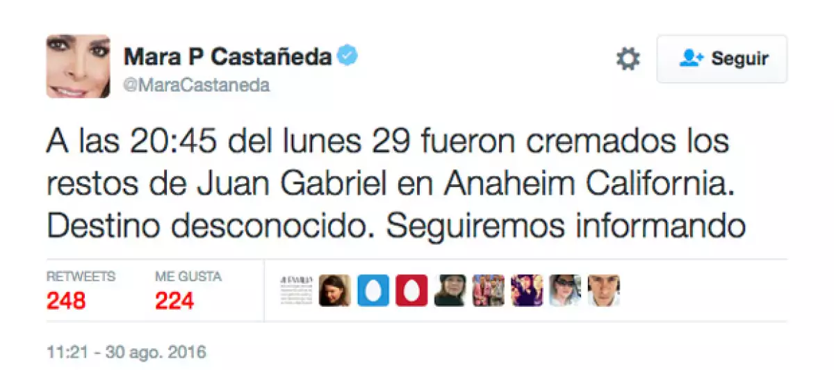 Este es el mensaje que la periodista Mara Patricia Castañeda publicó en Twitter.