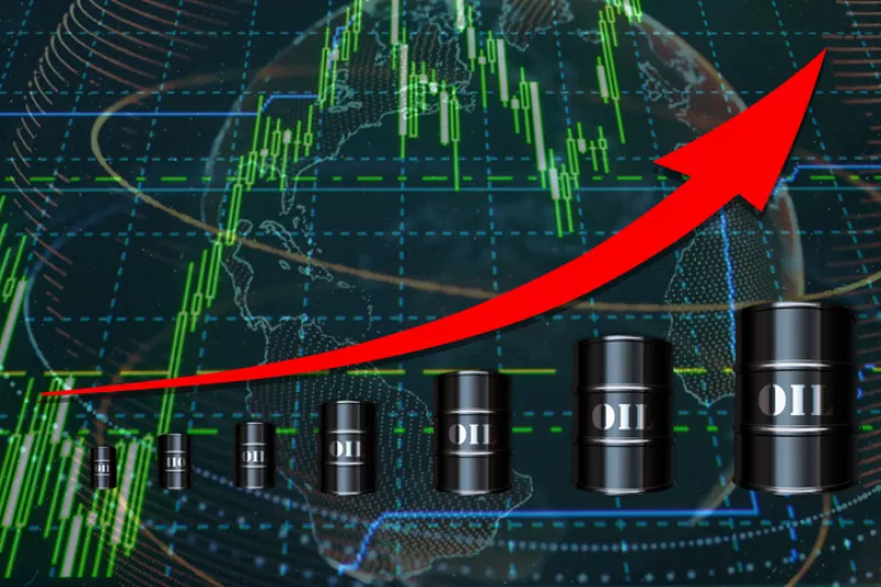Gráfico con barriles de petróleo y una fecha con tendencia ascendente.