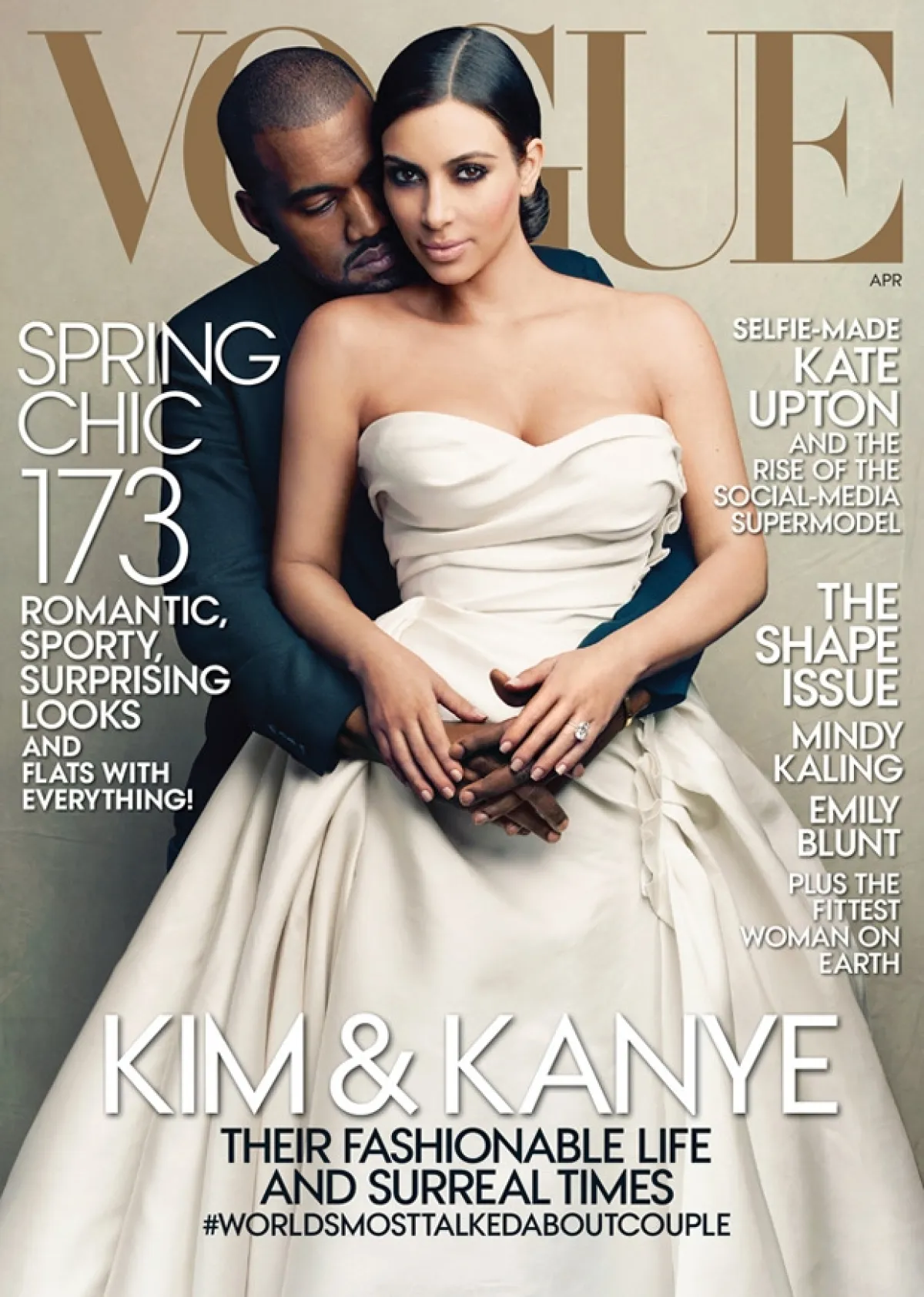 Kim Kardashian y Kanye West en la portada de abril de Vogue USA.