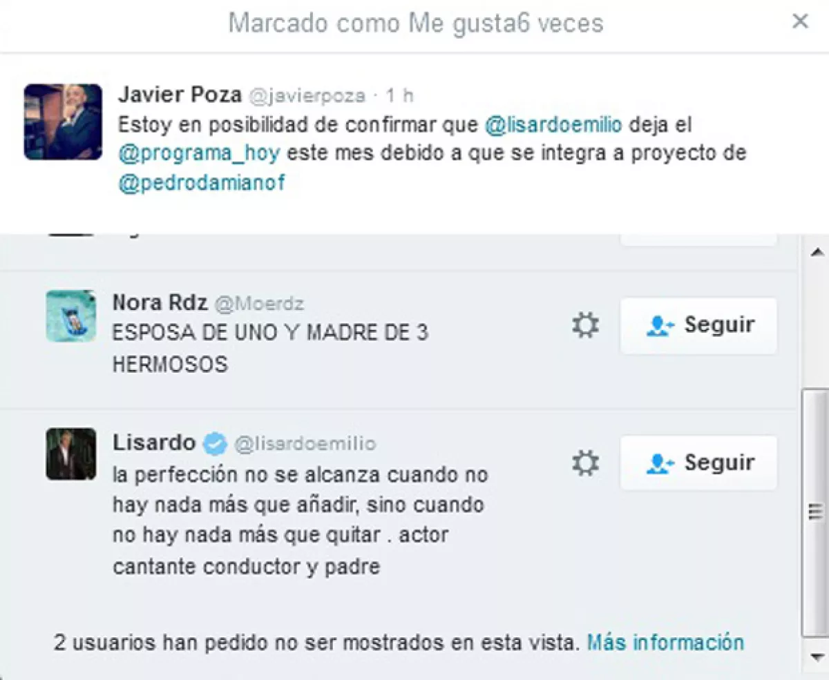 Este fue el tuit al que Lisardo marcó como like, para confirmar su salida de Hoy.
