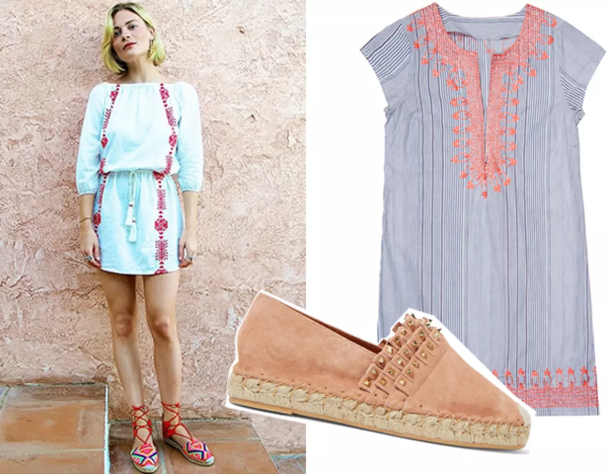 Juega con texturas. Un vestido como el de Rapsodia y alpargatas como las de Valentino te harán triunfar este verano.