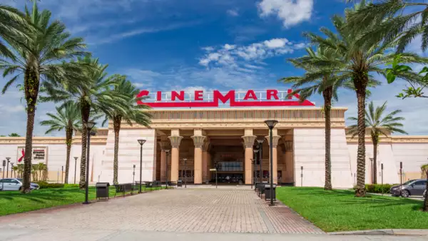 Exterior of Cinemark Paradise 24 movie theater with Egyptian theme - Davie, Florida, USA