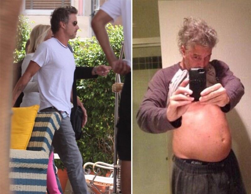 Jason caminando con Britney en 2012 en Miami, donde a pesar de traer una playera puesta, se veía delgado. En la segunda imagen es como luce actualmente, muy descuidado.