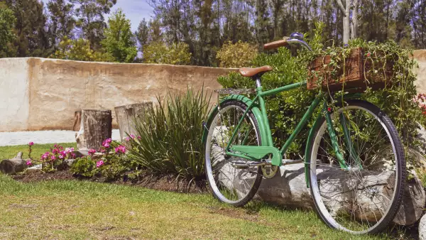 Green Vintage bicycle parked in Valquirico Tlaxcala, Mexico