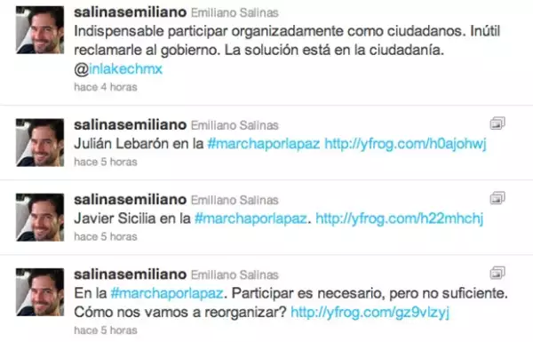 Emiliano Salinas no sólo se expresó por Twitter, sino que participó activamente en la marcha.