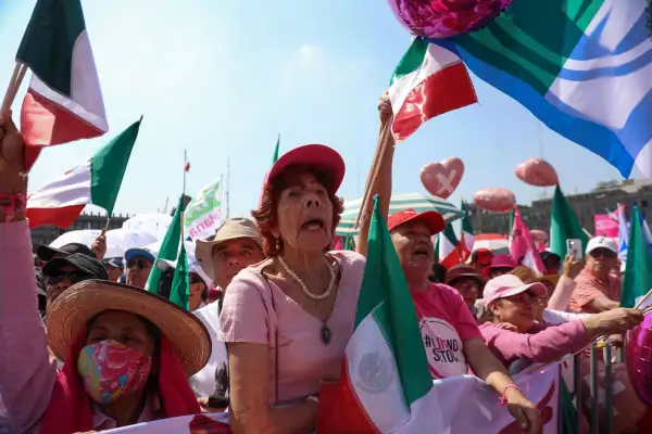 Rally in support of democracy at Zocalo Square, in Mexico City