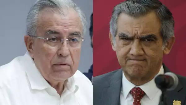 Rubén Rocha Moya del lado izquierdo y otra imagen de Américo Villarreal, gobernador de Tamaulipas, del lado derecho. Este último fue operador político de Rocha en las elecciones de Sinaloa. 
