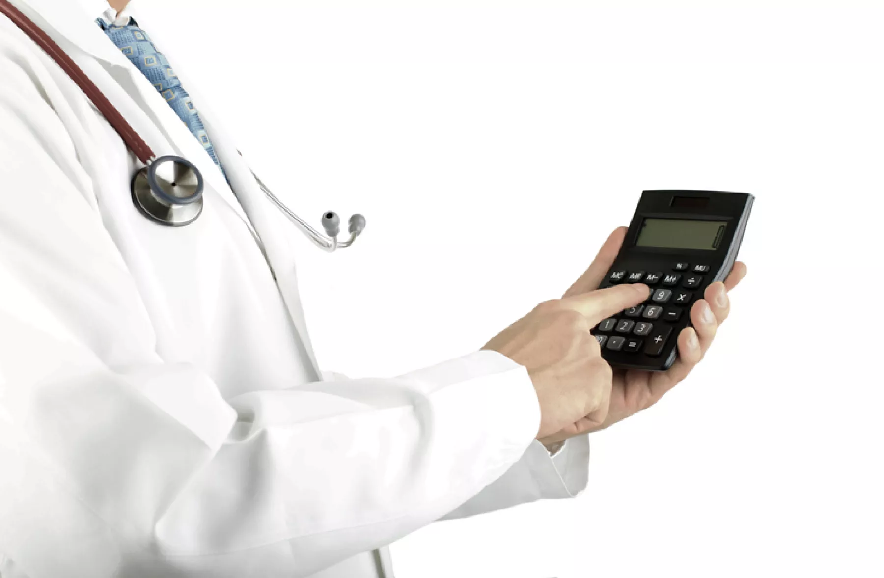 Doctor using calculator