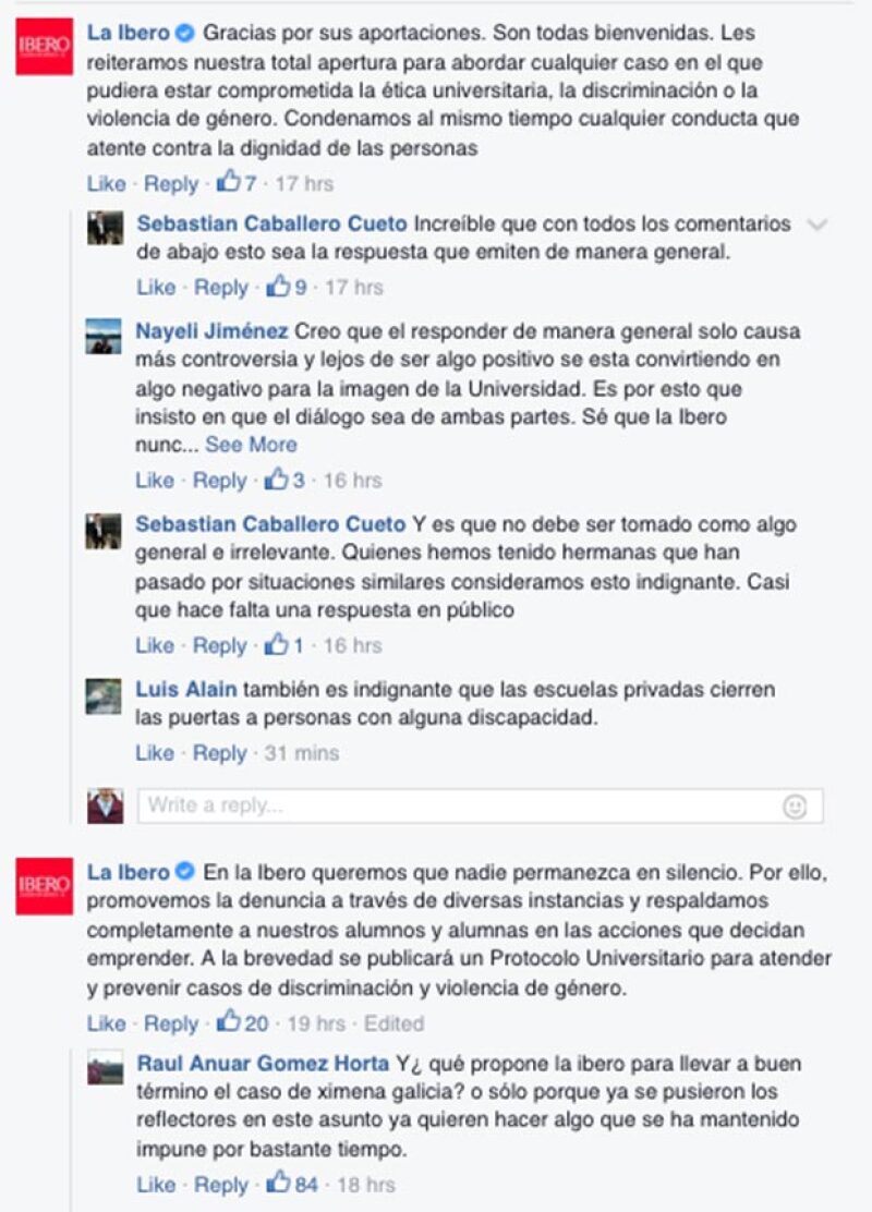 Los estudiantes de la Ibero se han solidarizado con el caso de Ximena y han expresado su enojo en redes sociales.